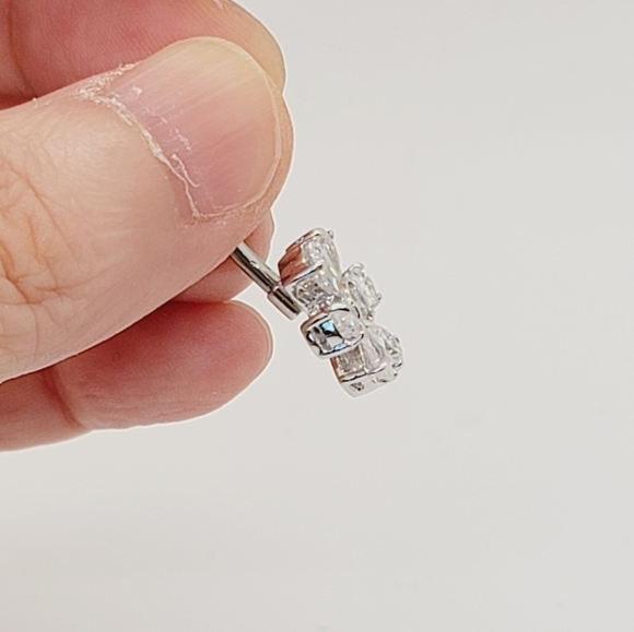 New Sterling Silver CZ Belly Button Navel Ring - Picture 3 of 4